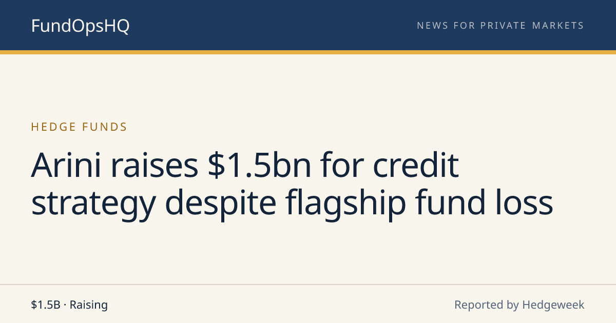Arini raises $1.5bn for credit strategy despite flagship fund loss ...