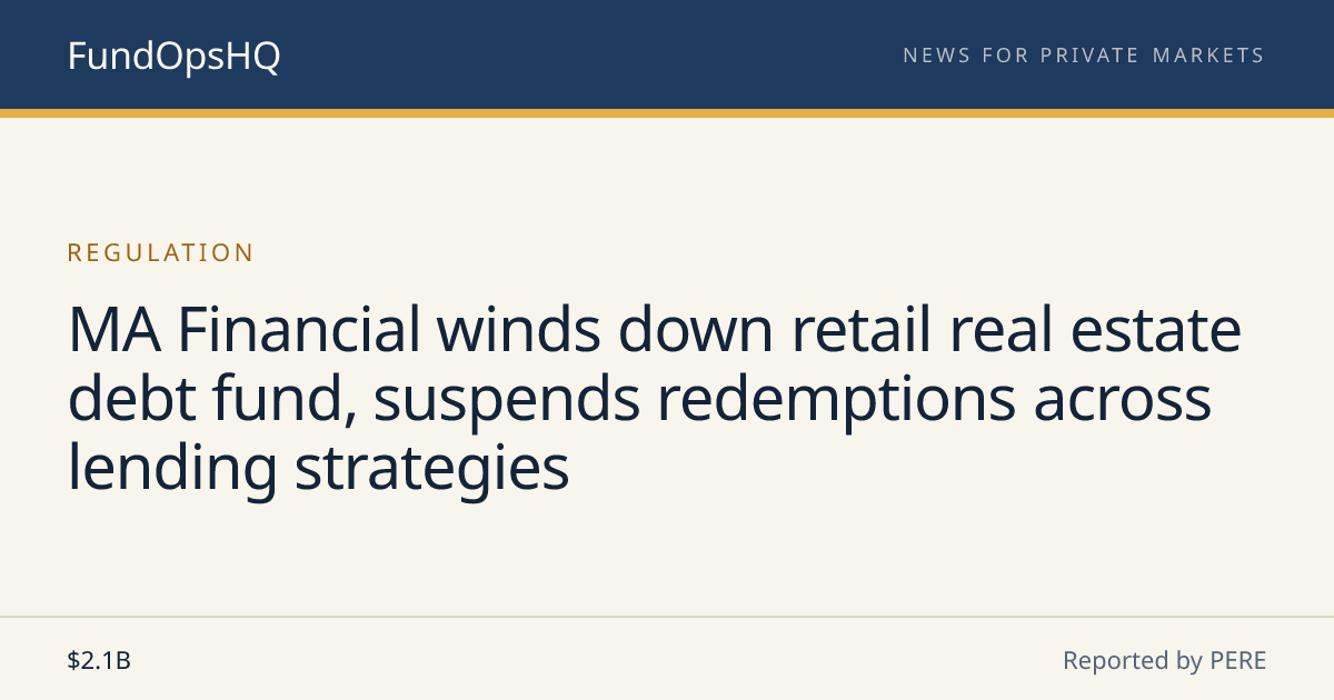 MA Financial winds down retail real estate debt fund, suspends ...
